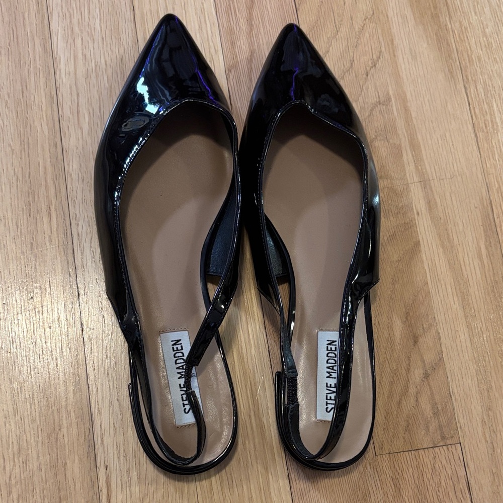 Steve Madden Glossy Black Slingback Flats